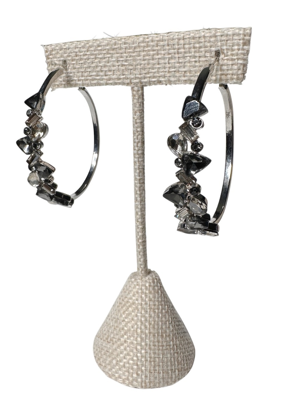 Silver Crystal Embellished Hoop Earrings - Women Jewelry